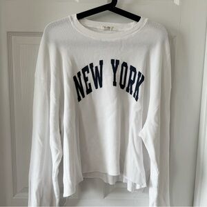 Brandy Melville White Waffle Knit New York Sweatshirt